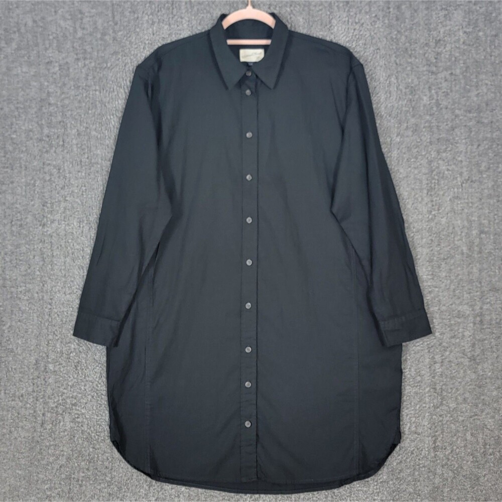 Universal Thread Shirt Dress Womens Medium Black Long Sleeve Cotton Linen Blend